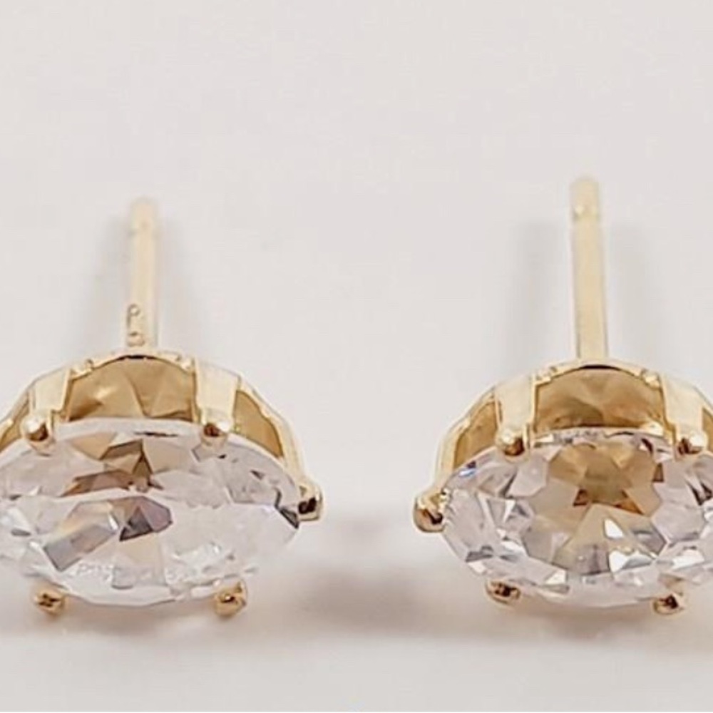 14K Yellow Gold & Oval Cut CZ Stud Earrings